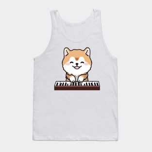 Kawaii Cute Dog Playing Piano Keyboard Tank Top